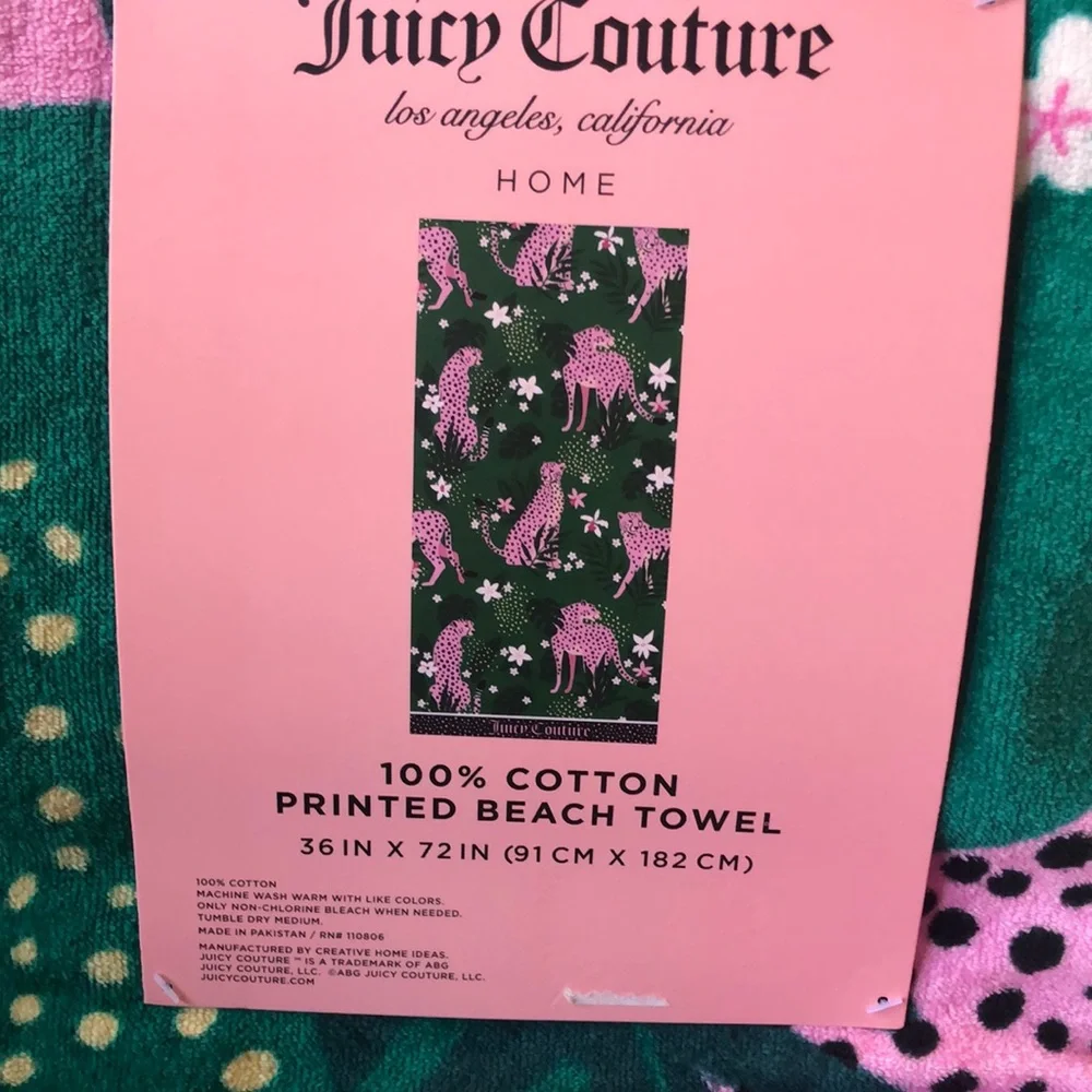 NWT Juicy Couture Printed Cheetah Floral Beach Towel